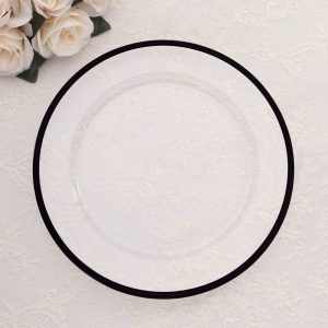 Acrylic & Glass Chargers |  10 Pack Clear Economy Plastic Charger Plates With Black Rim, 12″ Round Dinner Chargers Event Tabletop Decor