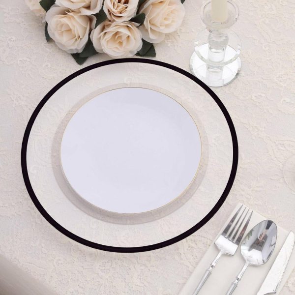 Acrylic & Glass Chargers |  10 Pack Clear Economy Plastic Charger Plates With Black Rim, 12″ Round Dinner Chargers Event Tabletop Decor