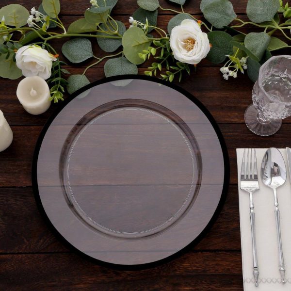 Acrylic & Glass Chargers |  10 Pack Clear Economy Plastic Charger Plates With Black Rim, 12″ Round Dinner Chargers Event Tabletop Decor