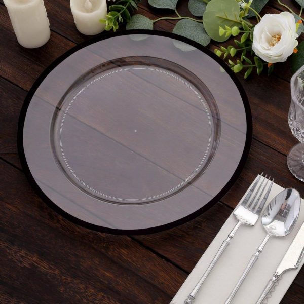 Acrylic & Glass Chargers |  10 Pack Clear Economy Plastic Charger Plates With Black Rim, 12″ Round Dinner Chargers Event Tabletop Decor