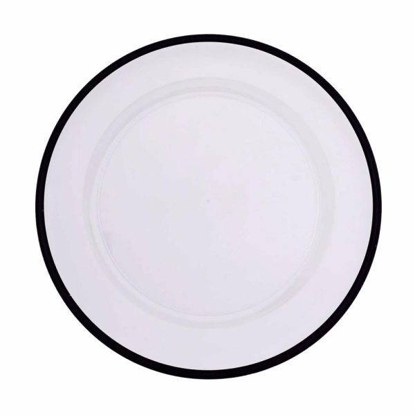 Acrylic & Glass Chargers |  10 Pack Clear Economy Plastic Charger Plates With Black Rim, 12″ Round Dinner Chargers Event Tabletop Decor