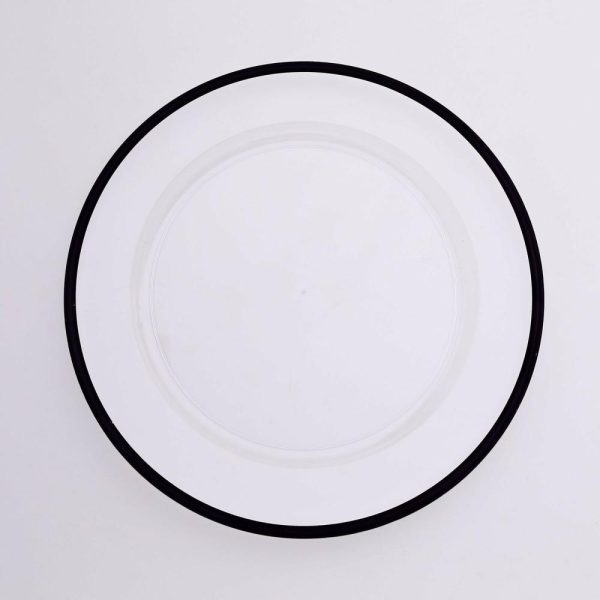 Acrylic & Glass Chargers |  10 Pack Clear Economy Plastic Charger Plates With Black Rim, 12″ Round Dinner Chargers Event Tabletop Decor