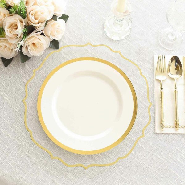 Acrylic & Glass Chargers |  10 Pack Clear Economy Plastic Charger Plates With Gold Scalloped Rim, 13″ Round Decorative Dinner Chargers Event Tabletop Decor