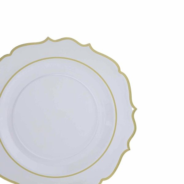 Acrylic & Glass Chargers |  10 Pack Clear Economy Plastic Charger Plates With Gold Scalloped Rim, 13″ Round Decorative Dinner Chargers Event Tabletop Decor