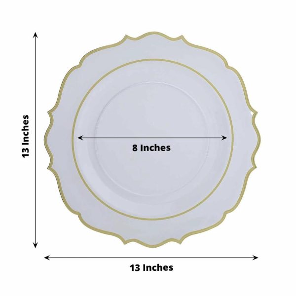 Acrylic & Glass Chargers |  10 Pack Clear Economy Plastic Charger Plates With Gold Scalloped Rim, 13″ Round Decorative Dinner Chargers Event Tabletop Decor