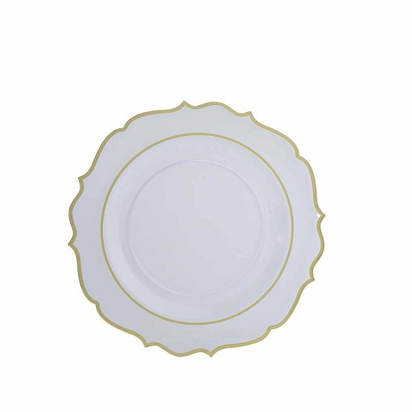 Acrylic & Glass Chargers |  10 Pack Clear Economy Plastic Charger Plates With Gold Scalloped Rim, 13″ Round Decorative Dinner Chargers Event Tabletop Decor