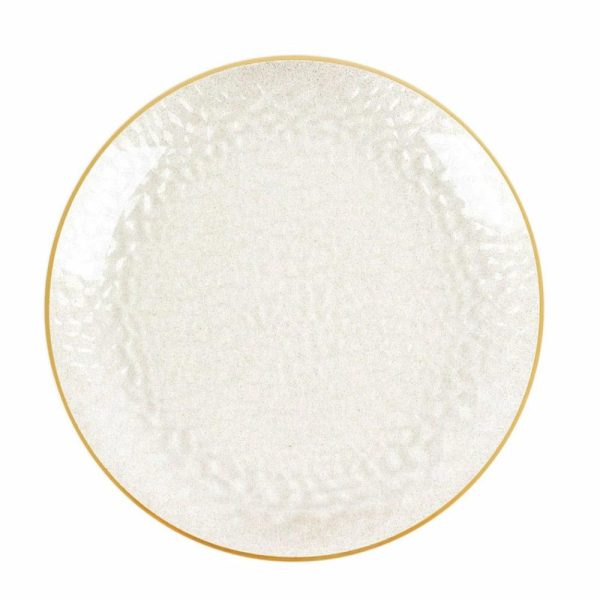 Acrylic & Glass Chargers |  10 Pack Clear Hammered Economy Plastic Charger Plates With Glitter Gold Rim, 13″ Round Dinner Chargers Event Tabletop Decor