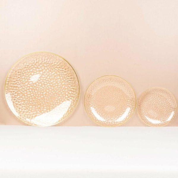 Acrylic & Glass Chargers |  10 Pack Clear Hammered Economy Plastic Charger Plates With Glitter Gold Rim, 13″ Round Dinner Chargers Event Tabletop Decor