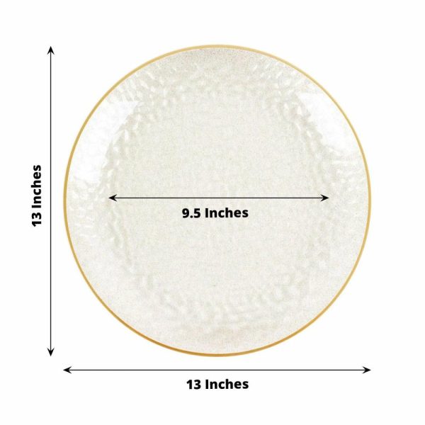 Acrylic & Glass Chargers |  10 Pack Clear Hammered Economy Plastic Charger Plates With Glitter Gold Rim, 13″ Round Dinner Chargers Event Tabletop Decor