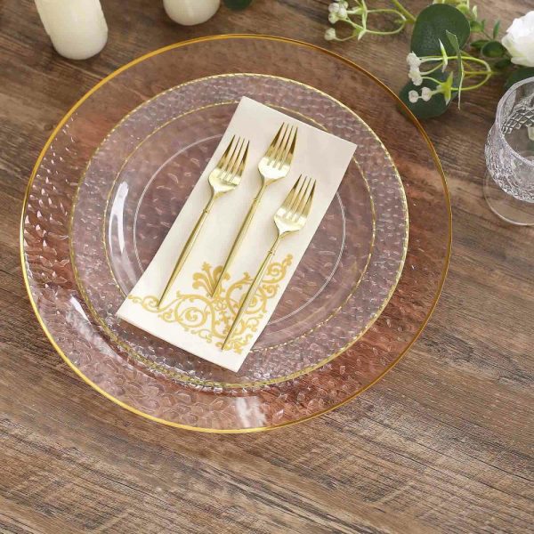 Acrylic & Glass Chargers |  10 Pack Transparent Blush Hammered Economy Plastic Charger Plates With Gold Rim, 13″ Round Dinner Chargers Event Tabletop Decor