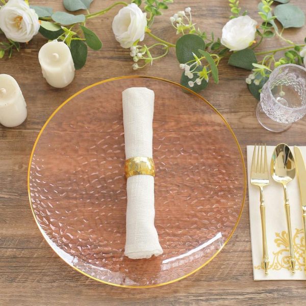 Acrylic & Glass Chargers |  10 Pack Transparent Blush Hammered Economy Plastic Charger Plates With Gold Rim, 13″ Round Dinner Chargers Event Tabletop Decor