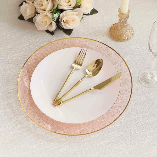 Acrylic & Glass Chargers |  10 Pack Transparent Blush Hammered Economy Plastic Charger Plates With Gold Rim, 13″ Round Dinner Chargers Event Tabletop Decor