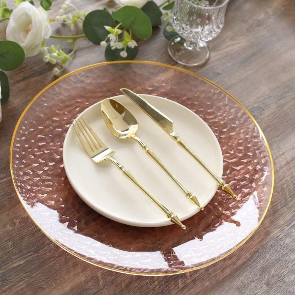 Acrylic & Glass Chargers |  10 Pack Transparent Blush Hammered Economy Plastic Charger Plates With Gold Rim, 13″ Round Dinner Chargers Event Tabletop Decor