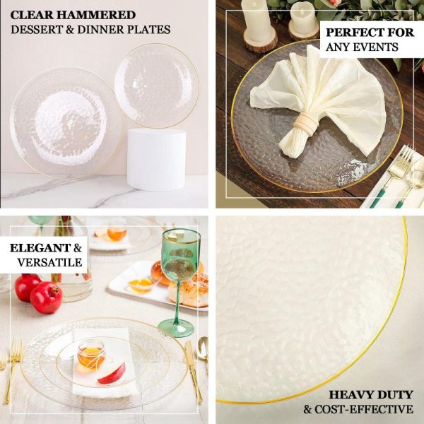 Acrylic & Glass Chargers |  10 Pack Transparent Blush Hammered Economy Plastic Charger Plates With Gold Rim, 13″ Round Dinner Chargers Event Tabletop Decor