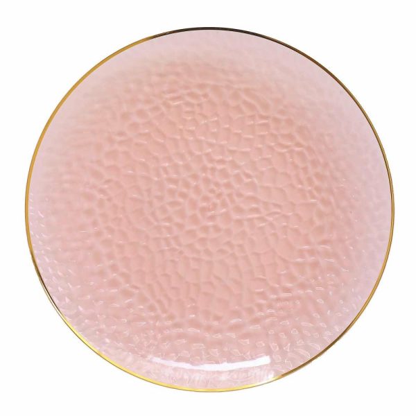 Acrylic & Glass Chargers |  10 Pack Transparent Blush Hammered Economy Plastic Charger Plates With Gold Rim, 13″ Round Dinner Chargers Event Tabletop Decor