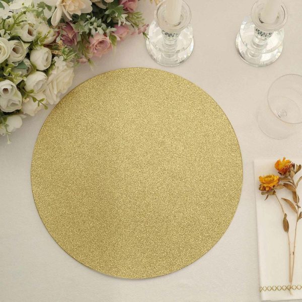 Acrylic & Glass Chargers |  20 Pack 13″ Gold Glitter Round Disposable Dining Placemats, Decorative Paper Table Mats – 210 GSM