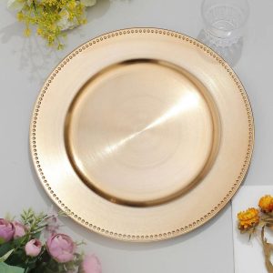 Acrylic & Glass Chargers |  6 Pack 13″ Beaded Gold Acrylic Charger Plate, Plastic Round Dinner Charger Event Tabletop Decor