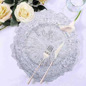 Acrylic & Glass Chargers |  6 Pack 13″ Clear Round Reef Acrylic Plastic Charger Plates, Dinner Charger Plates