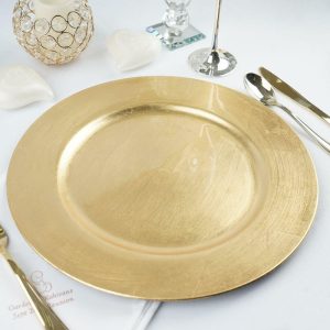 Acrylic & Glass Chargers |  6 Pack 13″ Metallic Gold Round Acrylic Plastic Charger Plates, Dinner Party Table Decor