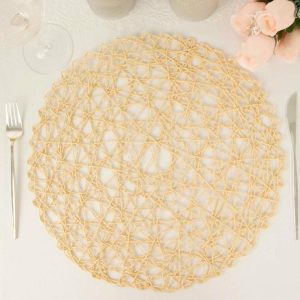 Acrylic & Glass Chargers |  6 Pack 15″ Beige Woven Fiber Placemats, Round Table Mats