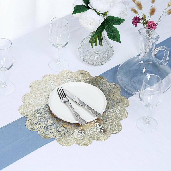 Acrylic & Glass Chargers |  6 Pack 15″ Gold Vintage Floral Lace Vinyl Placemats, Non-Slip Dining Table Mats