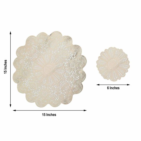 Acrylic & Glass Chargers |  6 Pack 15″ Gold Vintage Floral Lace Vinyl Placemats, Non-Slip Dining Table Mats