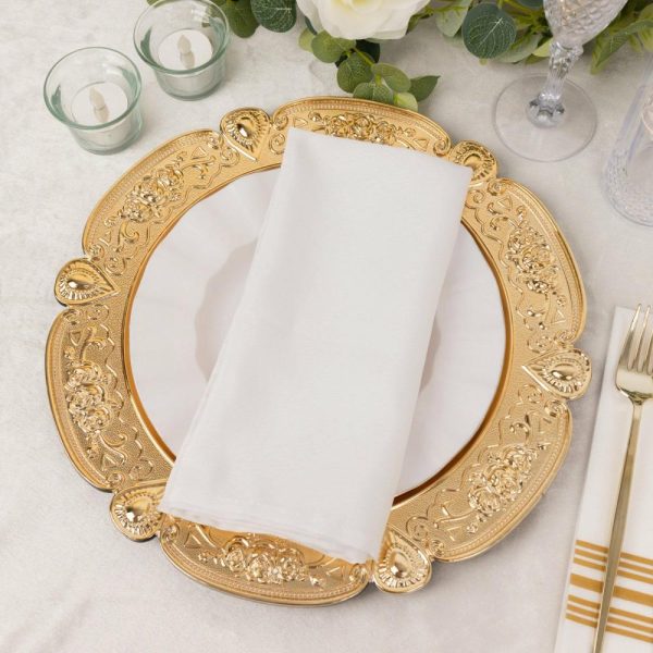 Acrylic & Glass Chargers |  6 Pack Gold Round Acrylic Charger Plates With Floral Embossed Scalloped Rim, 13″ Unbreakable Plastic Decorative Serving Plates