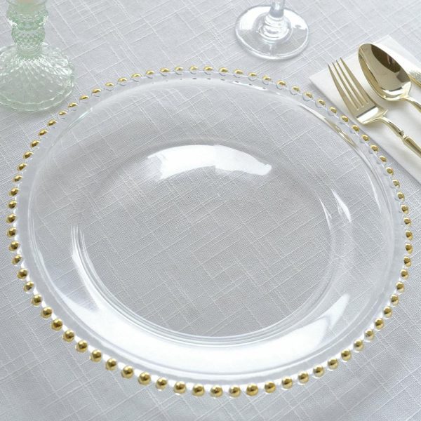 Acrylic & Glass Chargers |  8 Pack 12″ Gold Beaded Round Glass Charger Plates, Event Tabletop Decor