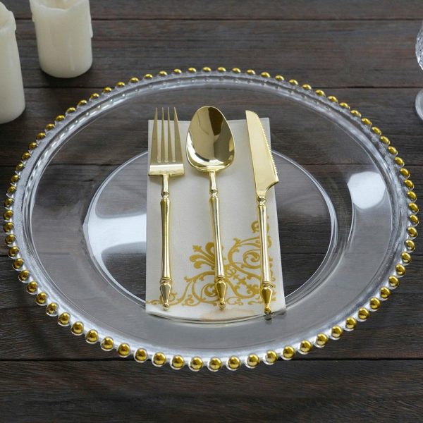 Acrylic & Glass Chargers |  8 Pack 12″ Gold Beaded Round Glass Charger Plates, Event Tabletop Decor