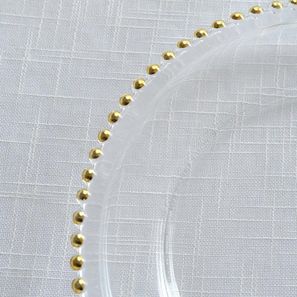 Acrylic & Glass Chargers |  8 Pack 12″ Gold Beaded Round Glass Charger Plates, Event Tabletop Decor