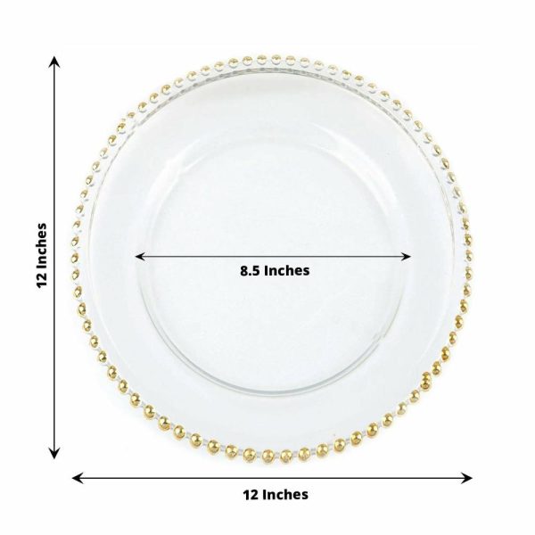 Acrylic & Glass Chargers |  8 Pack 12″ Gold Beaded Round Glass Charger Plates, Event Tabletop Decor