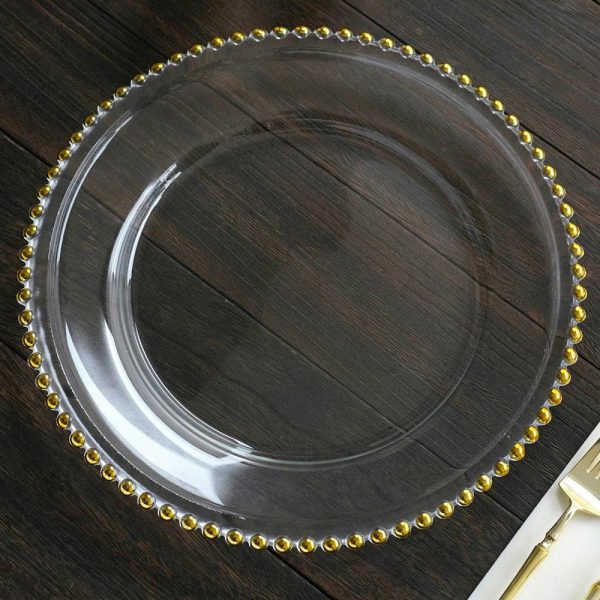 Acrylic & Glass Chargers |  8 Pack 12″ Gold Beaded Round Glass Charger Plates, Event Tabletop Decor