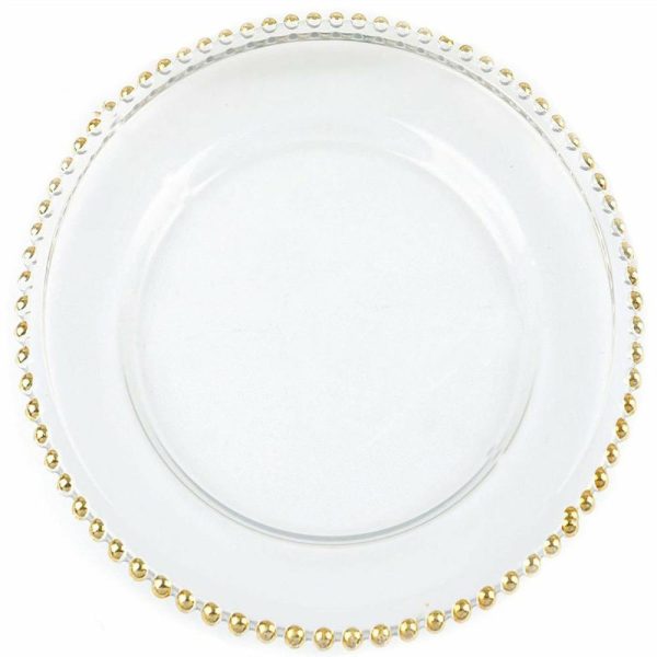 Acrylic & Glass Chargers |  8 Pack 12″ Gold Beaded Round Glass Charger Plates, Event Tabletop Decor