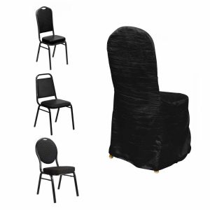 Banquet Chair Covers |  Black Crinkle Crushed Taffeta Banquet Chair Cover, Reusable Wedding Chair Cover