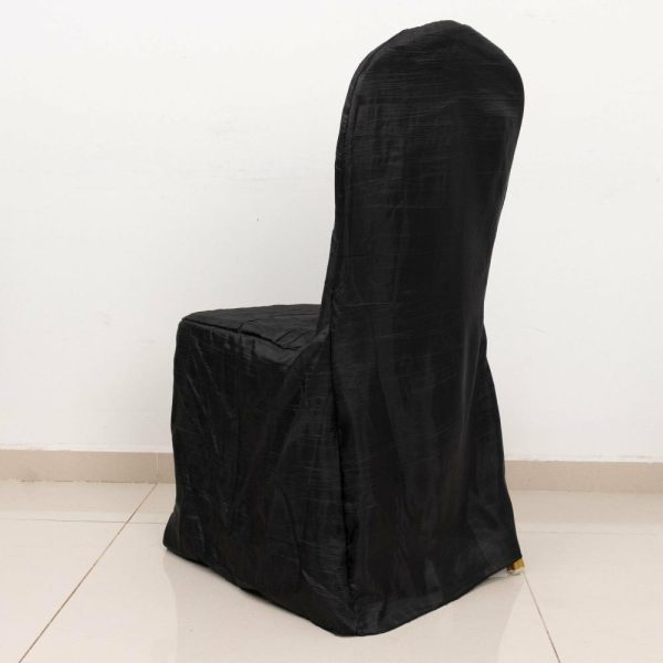 Banquet Chair Covers |  Black Crinkle Crushed Taffeta Banquet Chair Cover, Reusable Wedding Chair Cover