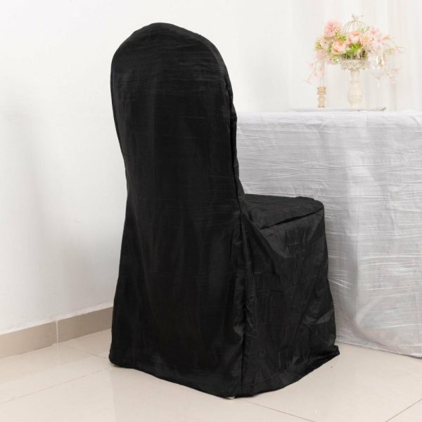 Banquet Chair Covers |  Black Crinkle Crushed Taffeta Banquet Chair Cover, Reusable Wedding Chair Cover