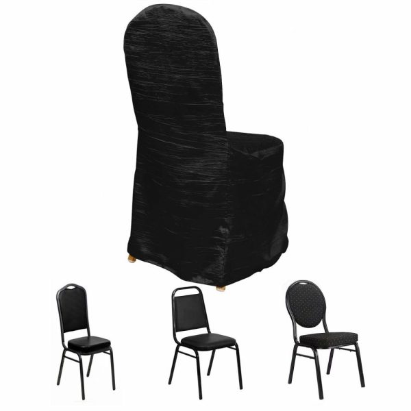 Banquet Chair Covers |  Black Crinkle Crushed Taffeta Banquet Chair Cover, Reusable Wedding Chair Cover