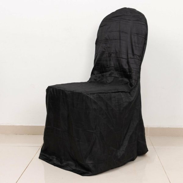 Banquet Chair Covers |  Black Crinkle Crushed Taffeta Banquet Chair Cover, Reusable Wedding Chair Cover