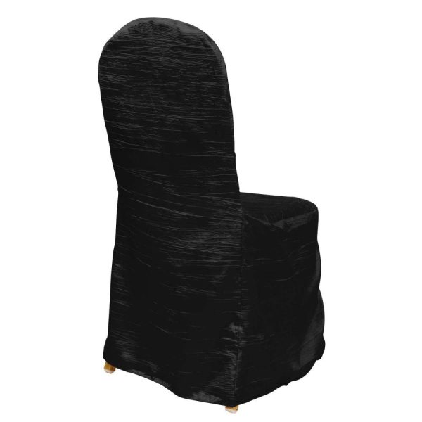 Banquet Chair Covers |  Black Crinkle Crushed Taffeta Banquet Chair Cover, Reusable Wedding Chair Cover