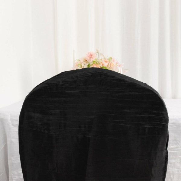 Banquet Chair Covers |  Black Crinkle Crushed Taffeta Banquet Chair Cover, Reusable Wedding Chair Cover