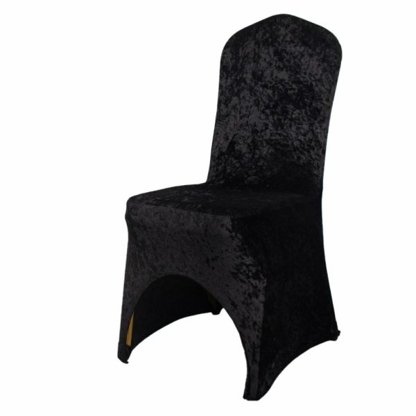 Banquet Chair Covers |  Black Crushed Velvet Spandex Stretch Wedding Chair Cover With Foot Pockets, Fitted Banquet Chair Cover – 190 GSM