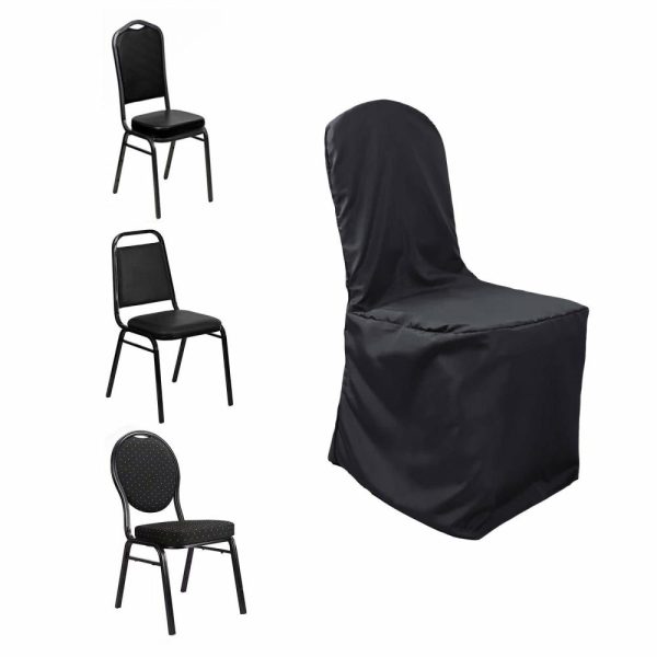 Banquet Chair Covers |  Black Polyester Banquet Chair Cover, Reusable Stain Resistant Slip On Chair Cover