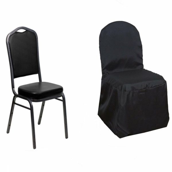 Banquet Chair Covers |  Black Polyester Banquet Chair Cover, Reusable Stain Resistant Slip On Chair Cover