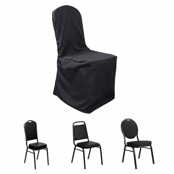 Banquet Chair Covers |  Black Polyester Banquet Chair Cover, Reusable Stain Resistant Slip On Chair Cover