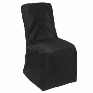 Banquet Chair Covers |  Black Polyester Square Top Banquet Chair Cover, Reusable Slip On Chair Cover