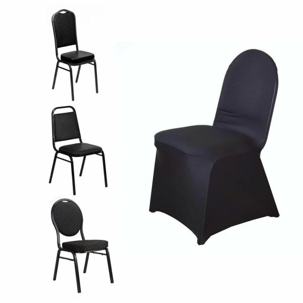 Banquet Chair Covers |  Black Spandex Stretch Fitted Banquet Slip On Chair Cover – 160 GSM