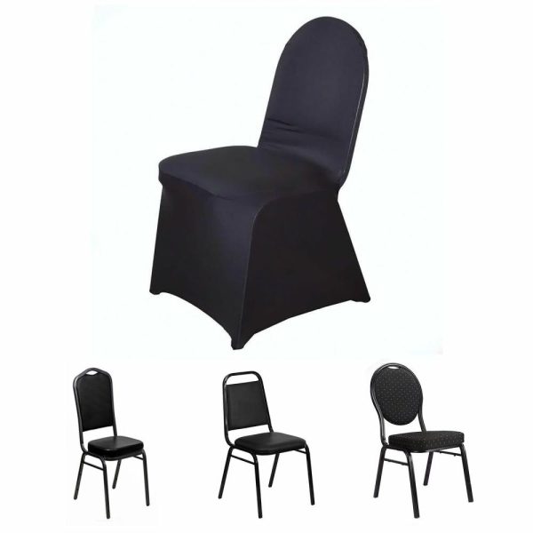 Banquet Chair Covers |  Black Spandex Stretch Fitted Banquet Slip On Chair Cover – 160 GSM