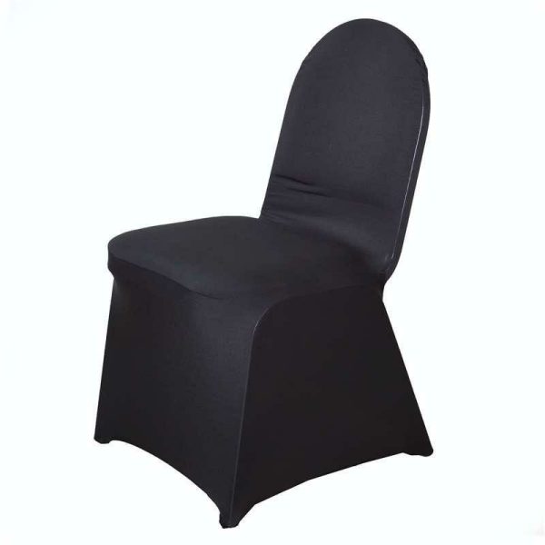 Banquet Chair Covers |  Black Spandex Stretch Fitted Banquet Slip On Chair Cover – 160 GSM