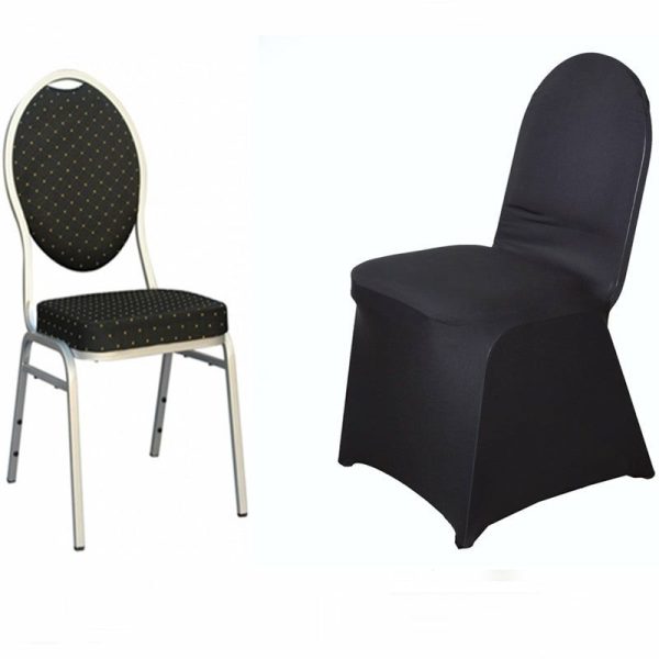 Banquet Chair Covers |  Black Spandex Stretch Fitted Banquet Slip On Chair Cover – 160 GSM