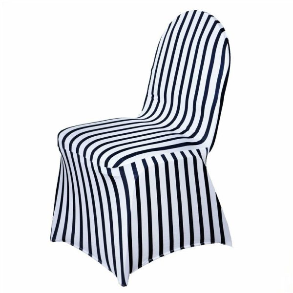 Banquet Chair Covers |  Black White Striped Spandex Stretch Banquet Chair Cover, Fitted Chair Cover With Foot Pockets